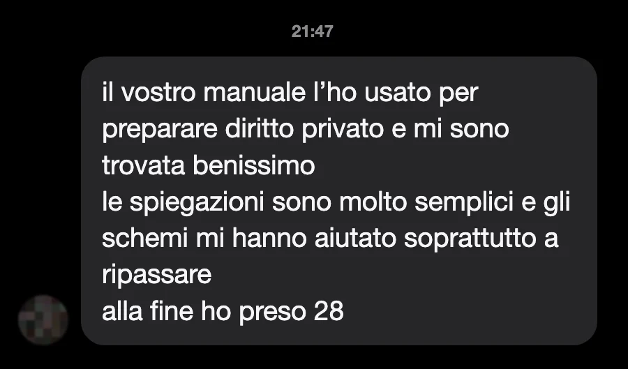 Messaggio di uno studente sul Manuale di Diritto Privato