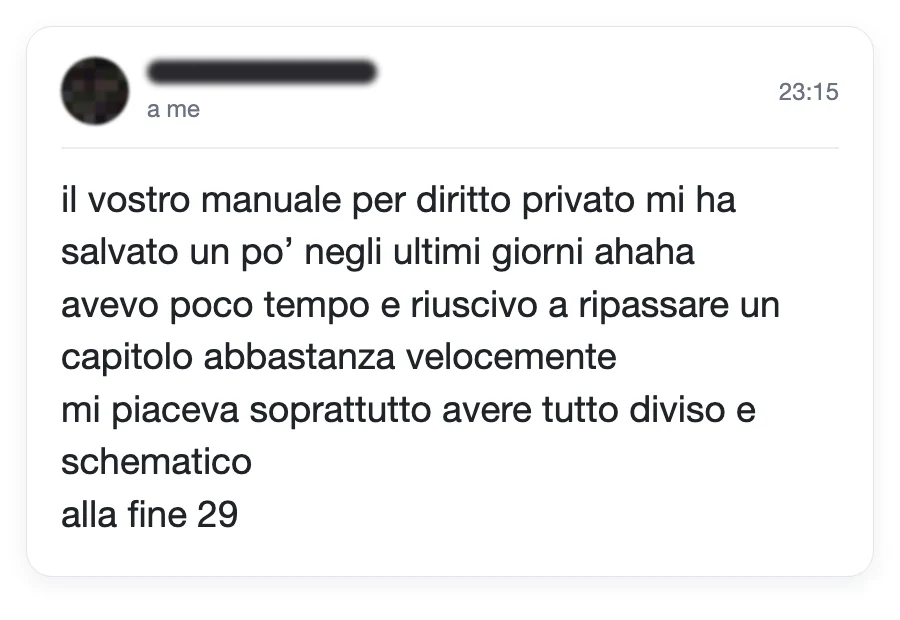 Messaggio di uno studente dopo l'esame