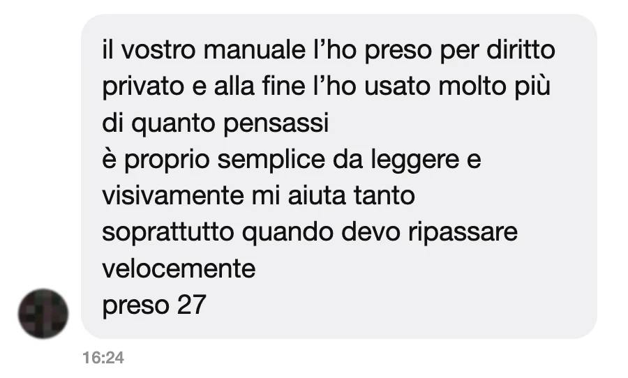 Messaggio di uno studente dopo l'esame