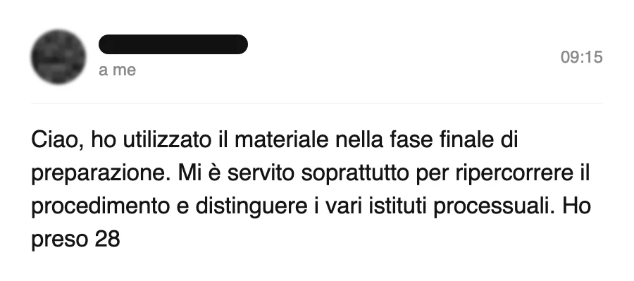 Messaggio di uno studente dopo l'esame