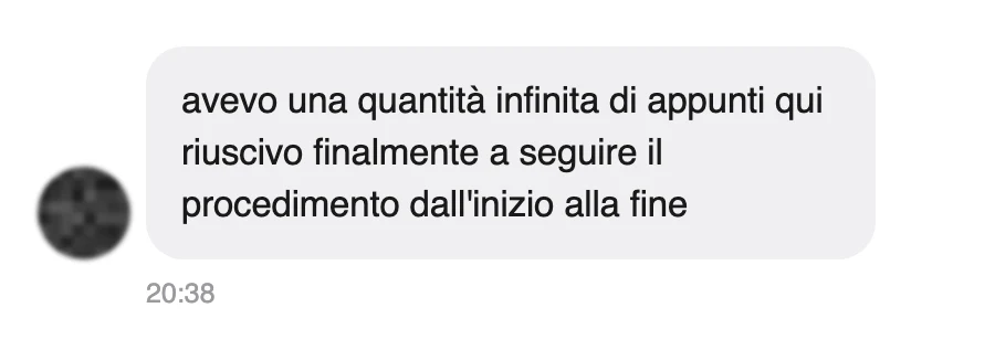 Messaggio di uno studente dopo l'esame