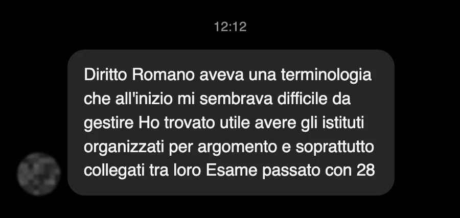 Messaggio di uno studente sul Manuale di Istituzioni di Diritto Romano