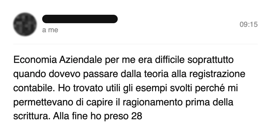 Messaggio di uno studente sul Manuale di Economia Aziendale