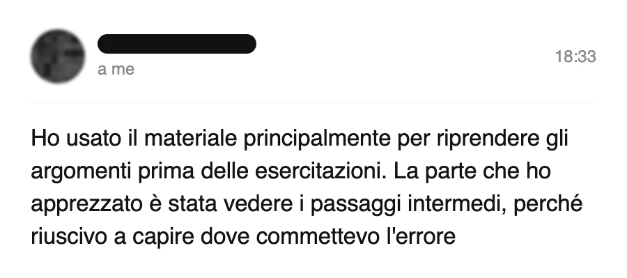 Messaggio di uno studente dopo l'esame