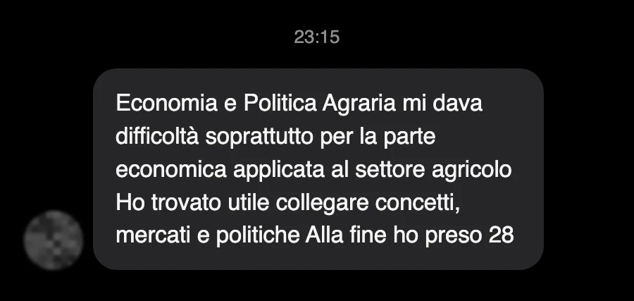 Messaggio di uno studente dopo l'esame