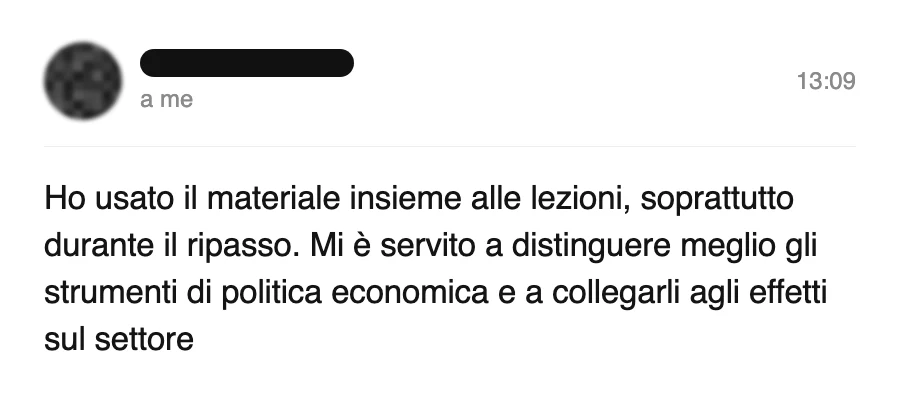 Messaggio di uno studente dopo l'esame