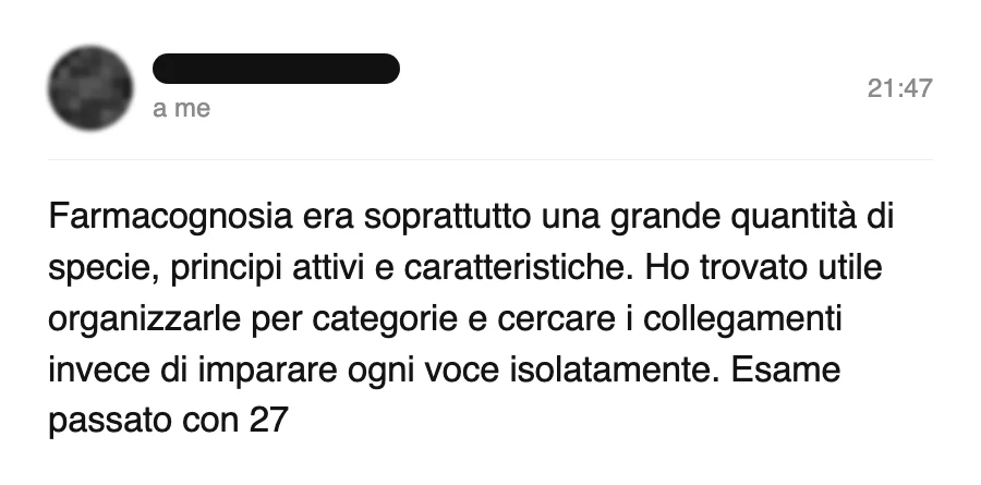 Messaggio di uno studente dopo l'esame