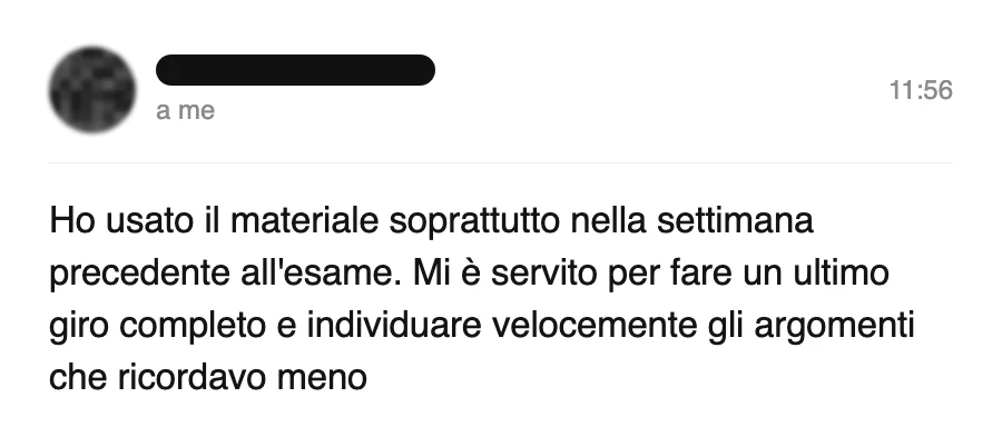 Messaggio di uno studente dopo l'esame