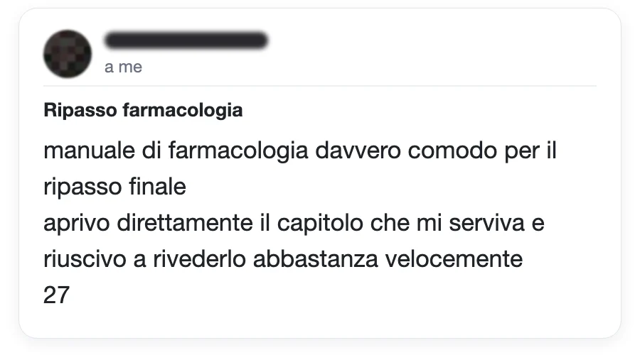 Messaggio di uno studente dopo l'esame