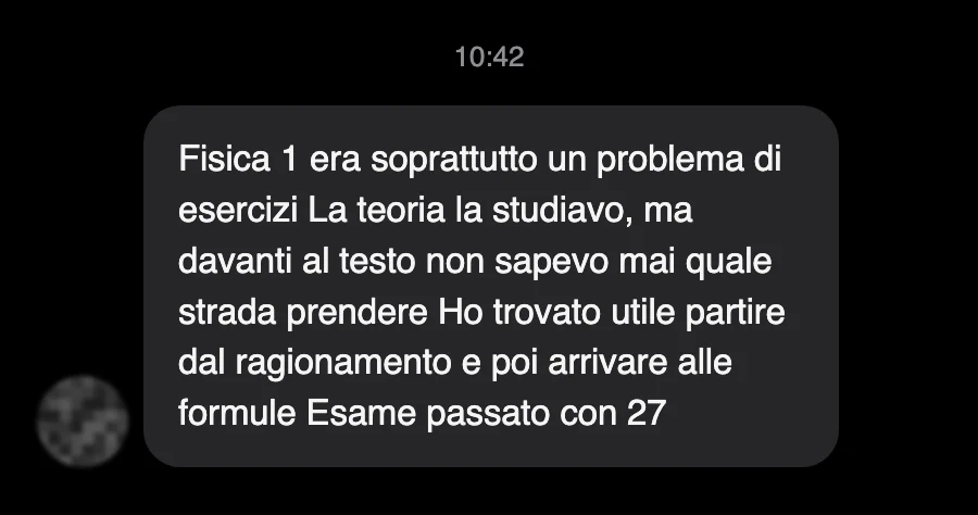 Messaggio di uno studente dopo l'esame