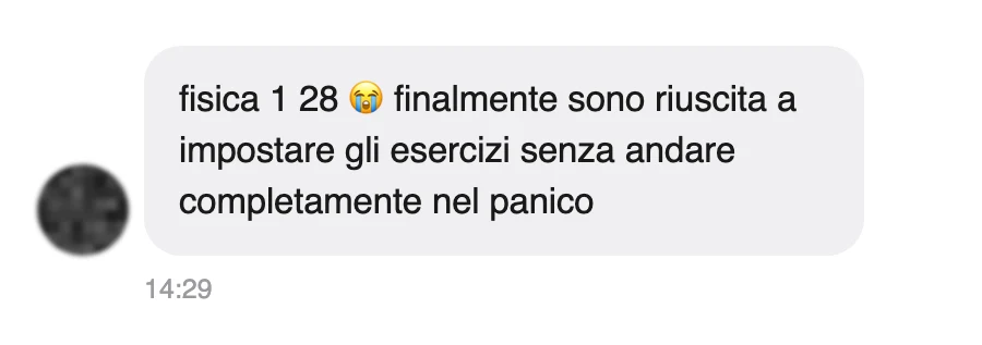 Messaggio di uno studente dopo l'esame