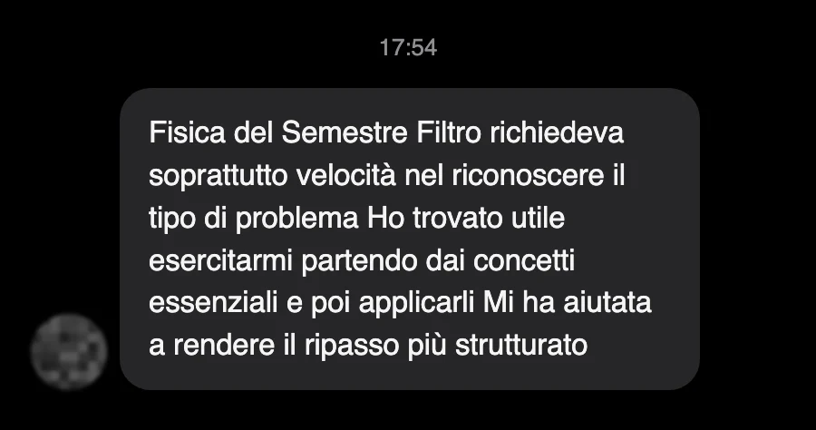 Messaggio di uno studente dopo l'esame