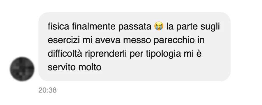 Messaggio di uno studente dopo l'esame