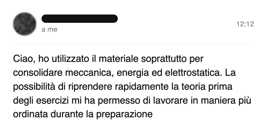 Messaggio di uno studente dopo l'esame