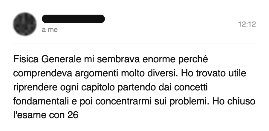 Messaggio di uno studente dopo l'esame