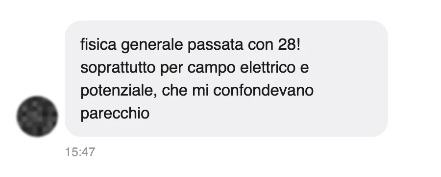 Messaggio di uno studente dopo l'esame