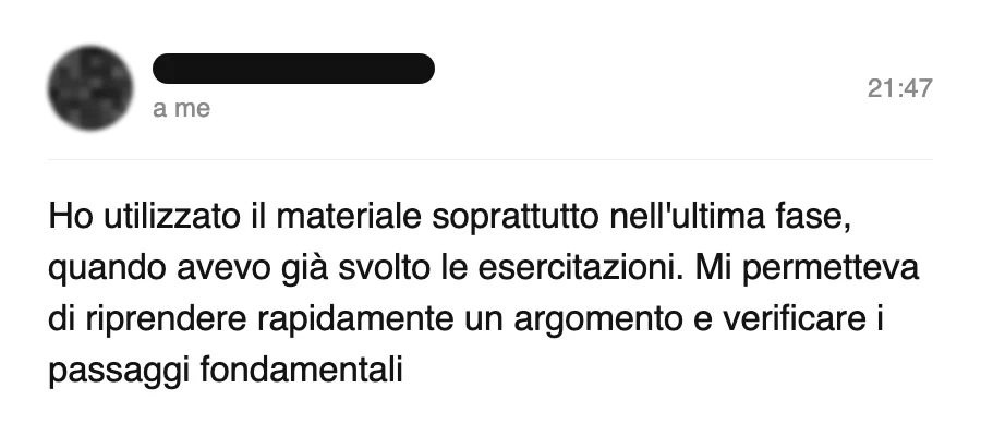 Messaggio di uno studente dopo l'esame