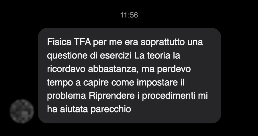 Messaggio di uno studente dopo l'esame