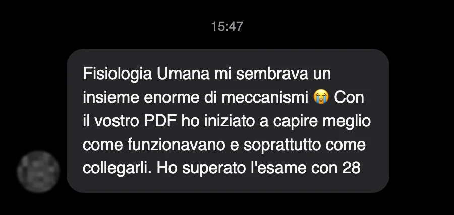Messaggio di uno studente dopo l'esame