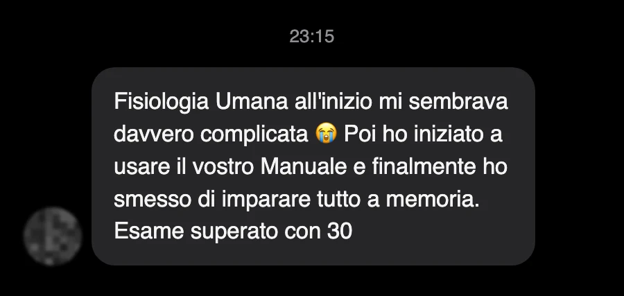 Messaggio di uno studente dopo l'esame