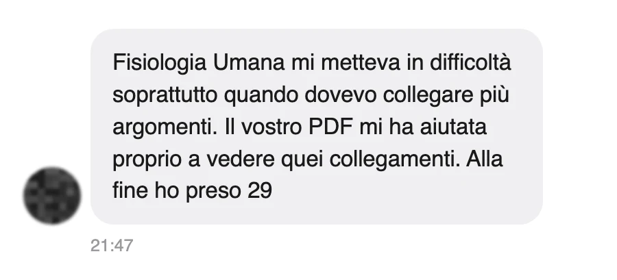 Messaggio di uno studente dopo l'esame