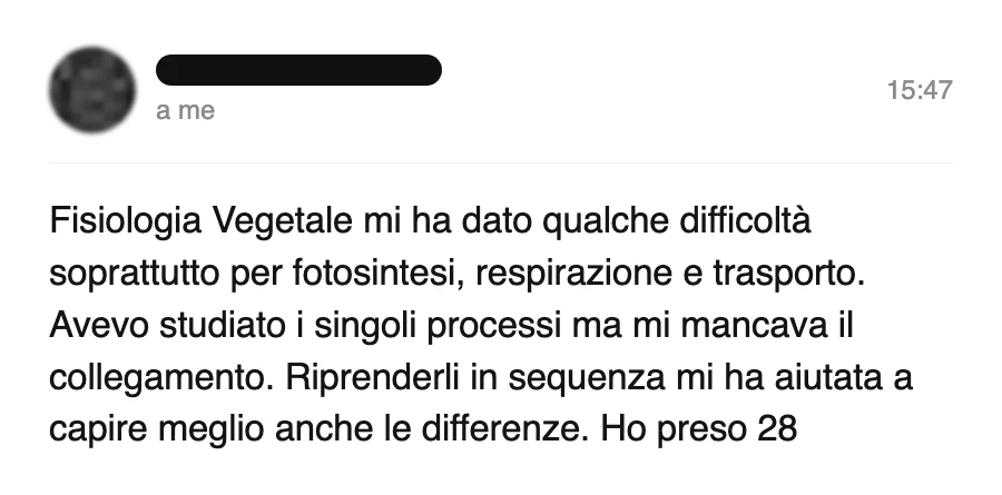 Messaggio di uno studente dopo l'esame