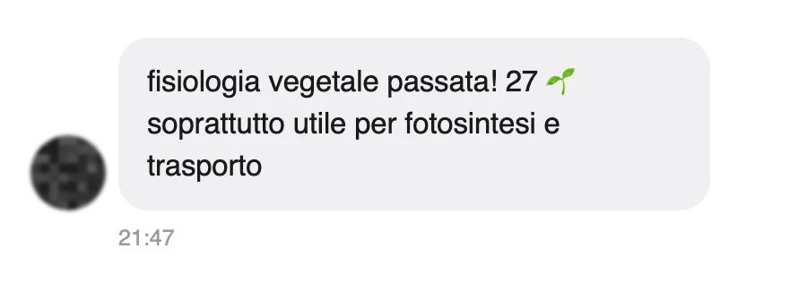 Messaggio di uno studente dopo l'esame