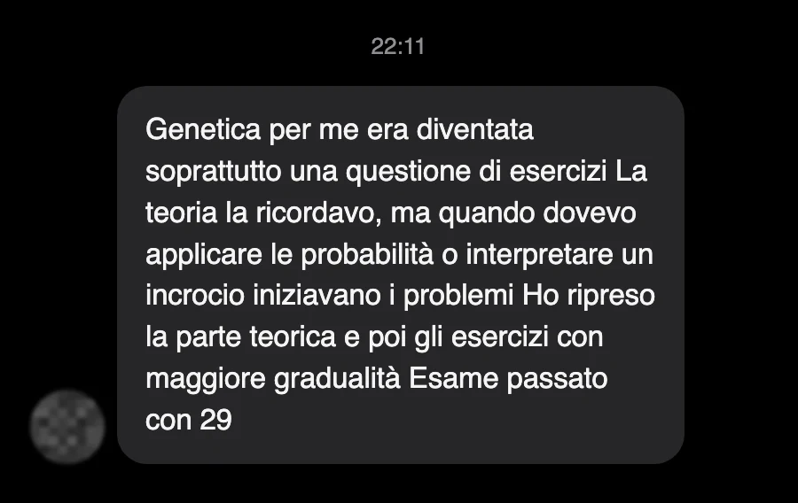Messaggio di uno studente sul Manuale di Genetica