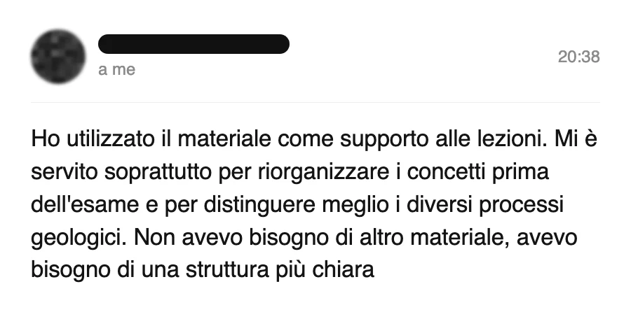 Messaggio di uno studente dopo l'esame