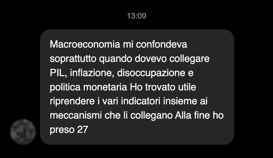Messaggio di uno studente sul Manuale di Macroeconomia