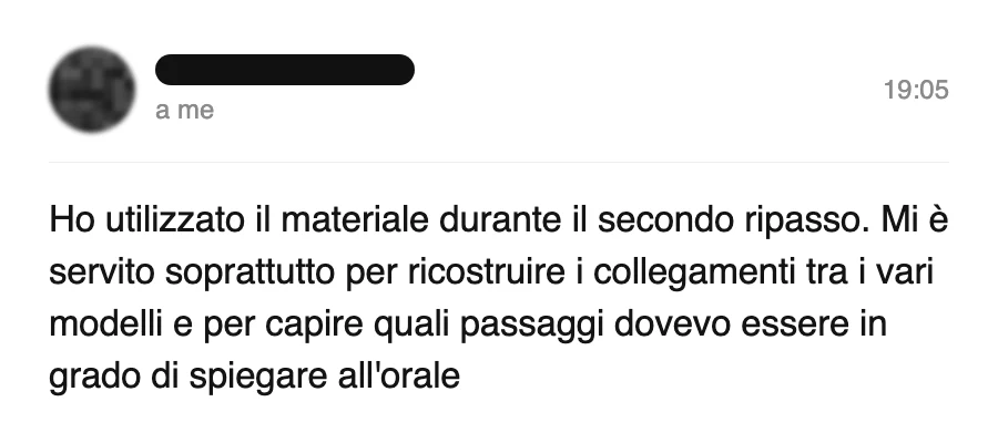 Messaggio di uno studente dopo l'esame