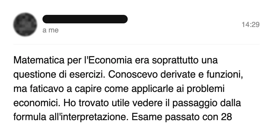 Messaggio di uno studente dopo l'esame