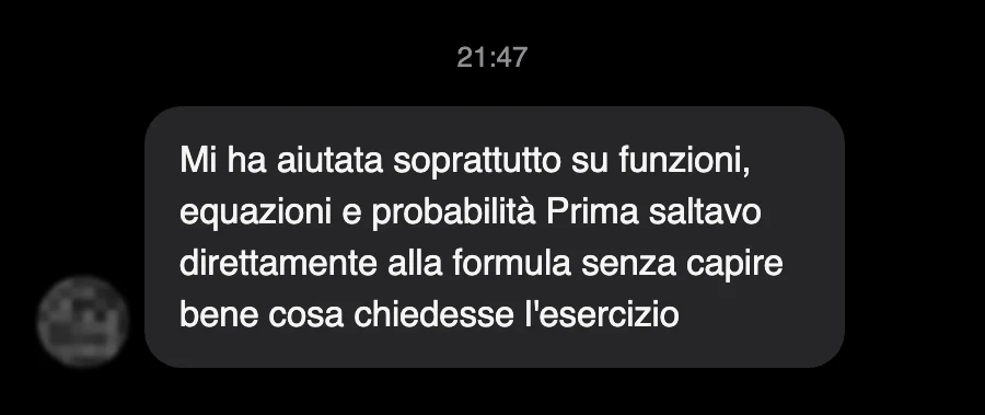 Messaggio di uno studente dopo l'esame
