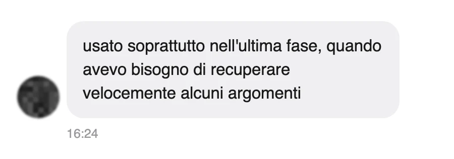 Messaggio di uno studente dopo l'esame
