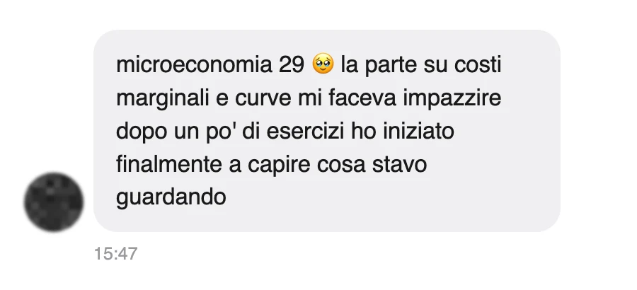 Messaggio di uno studente sul Manuale di Microeconomia
