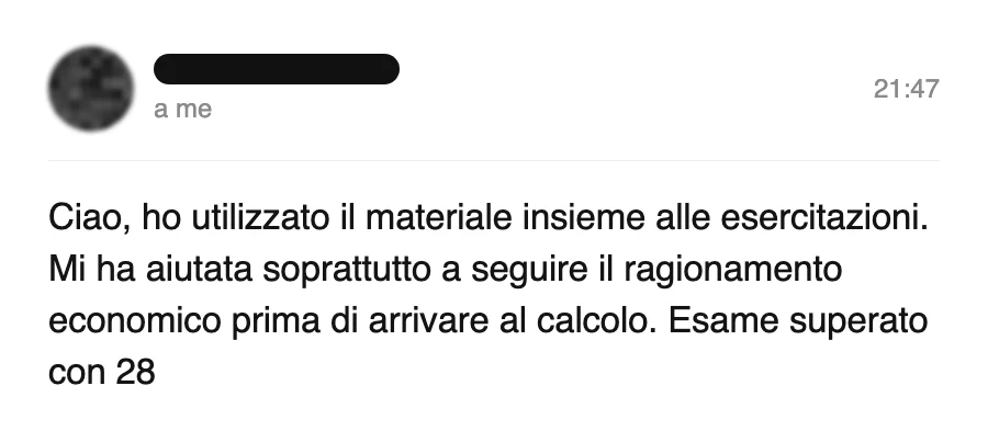 Messaggio di uno studente dopo l'esame