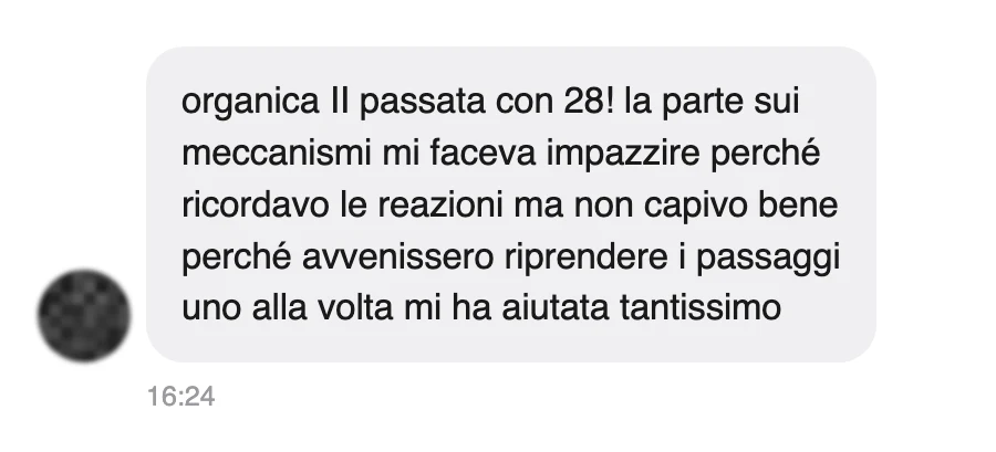 Messaggio di uno studente sul Manuale di Chimica Organica 2