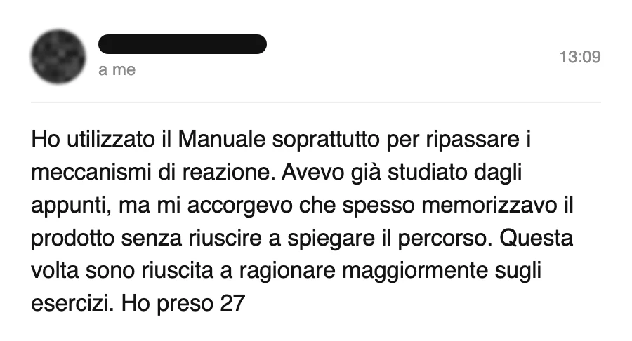 Messaggio di uno studente dopo l'esame