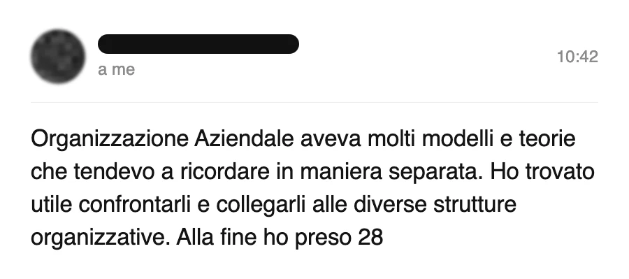 Messaggio di uno studente dopo l'esame
