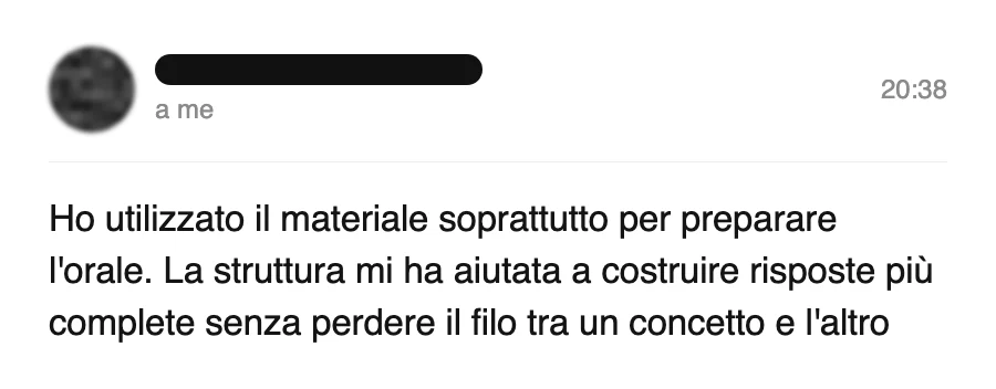 Messaggio di uno studente dopo l'esame