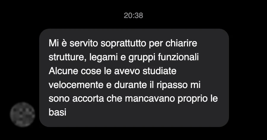Messaggio di uno studente dopo l'esame