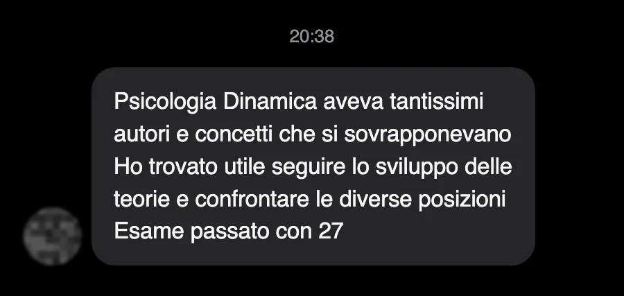 Messaggio di uno studente sul Manuale di Psicologia Dinamica