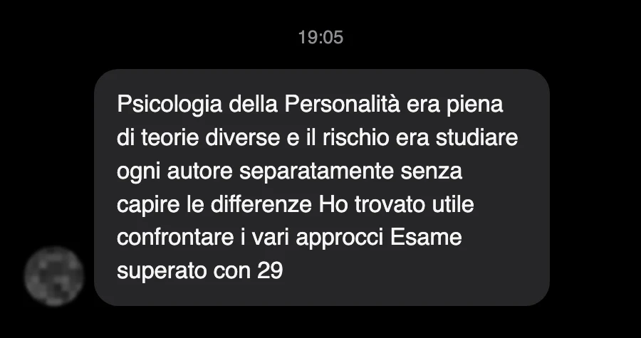 Messaggio di uno studente sul Manuale di Psicologia della Personalità