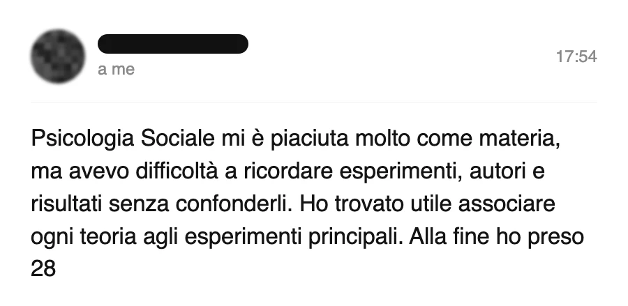 Messaggio di uno studente sul Manuale di Psicologia Sociale