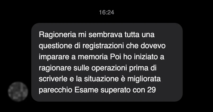 Messaggio di uno studente sul Manuale di Ragioneria