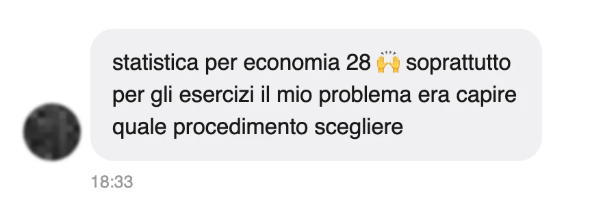 Messaggio di uno studente sul Manuale di Statistica