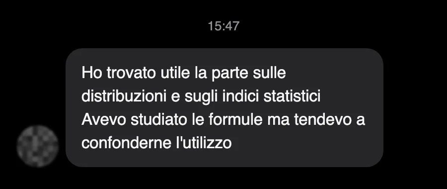 Messaggio di uno studente dopo l'esame