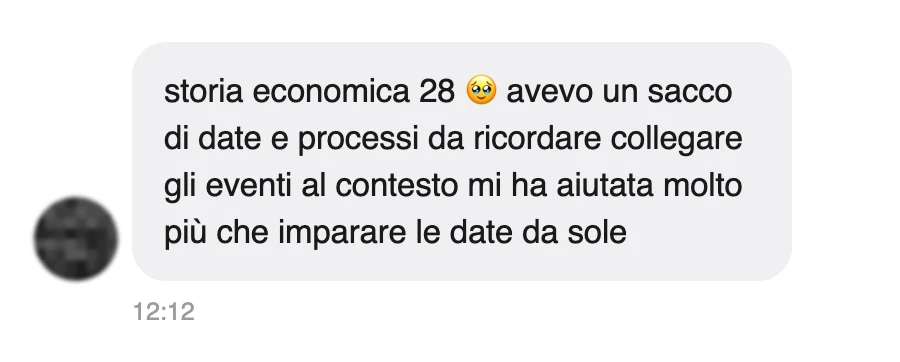Messaggio di uno studente dopo l'esame