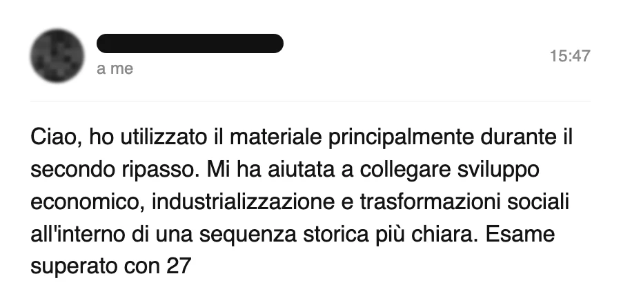 Messaggio di uno studente dopo l'esame