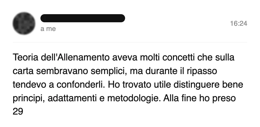 Messaggio di uno studente dopo l'esame